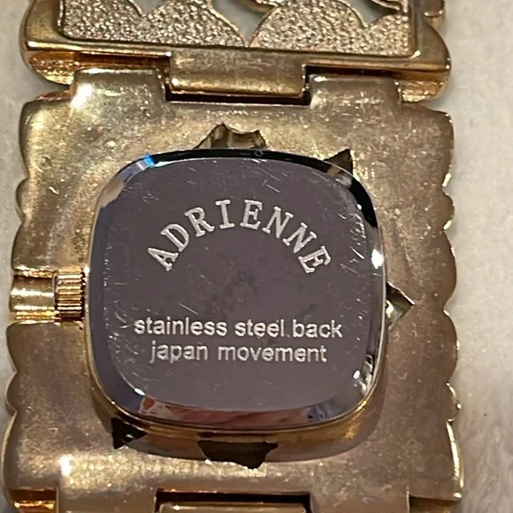 Vintage ADRIENNE Ladies 32mm Watch Faux Turquoise Rhinestone Gold‎ Tone